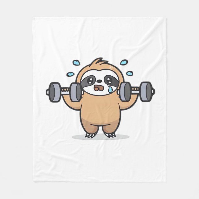 Couverture Polaire Chibi Sloth Gym Échec - Cute Kawaii Drôle Entraîne (Devant)