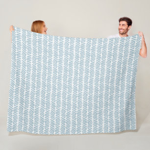 Couverture Polaire Chic blanc cuir bleu Abstrait Chevron Art