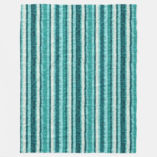 Couverture Polaire Chic blanc rayé turquoise (Devant)