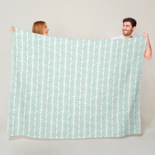 Couverture Polaire Chic Blanc Seaglass Vert Abstrait Chevron