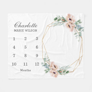 Couverture Polaire Chic Blush Dusty rose Floral mois jalon Bab