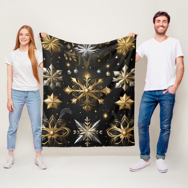 Couverture Polaire Chic Flocon D'Argent Et D'Or (En situation)