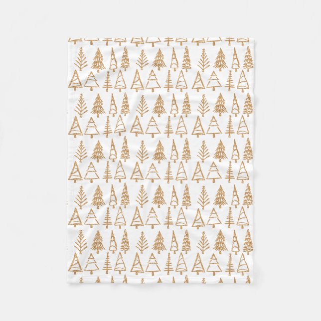 Couverture Polaire Chic Girly de motif d'arbres de Noël d'or (Devant)