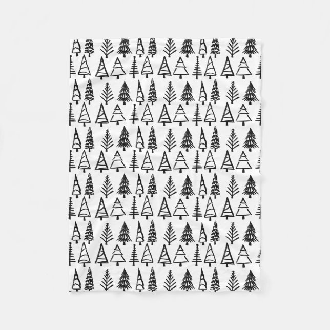 Couverture Polaire Chic Girly de motif d'arbres de Noël du noir | (Devant)