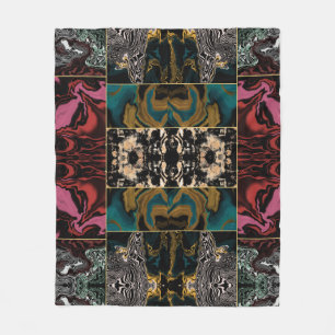 Couverture Polaire Chic Gold Turquoise et rose encre liquide sur marb
