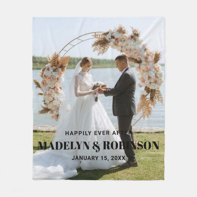 Couverture Polaire Chic Heureux Jamais Après Photo Mariage Personnali (Devant)