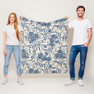 Couverture Polaire Chic Modern Vintage Ivory Navy Bleu Floral