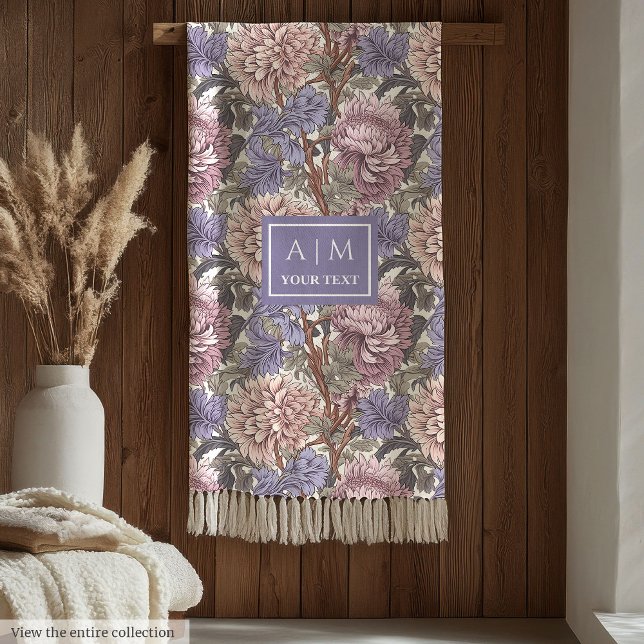 Couverture Polaire Chic Morris d'inspiration pastel rose violet (Chic Morris inspired pastel pink purple floral Fleece Blanket)