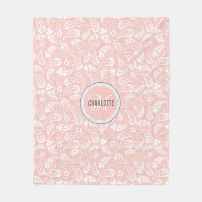 Couverture Polaire chic rose pâle nom monogramme (Devant)