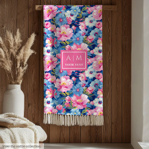 Couverture Polaire Chic rose pastel et bleu aquarelle cadeau floral