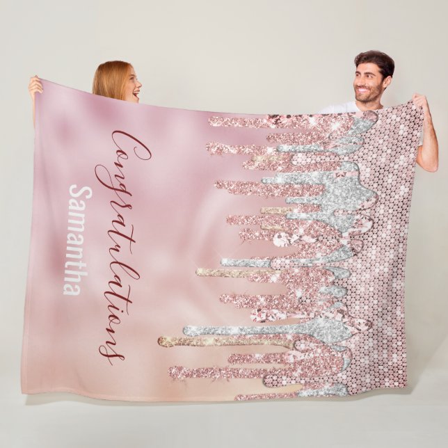 Couverture Polaire Chic rose rousse parties scintillant or gouttes mo (En situation)