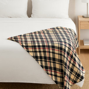 Couverture Polaire Chic Rouge Beige Noir Blanc Plaid Stripes Motif