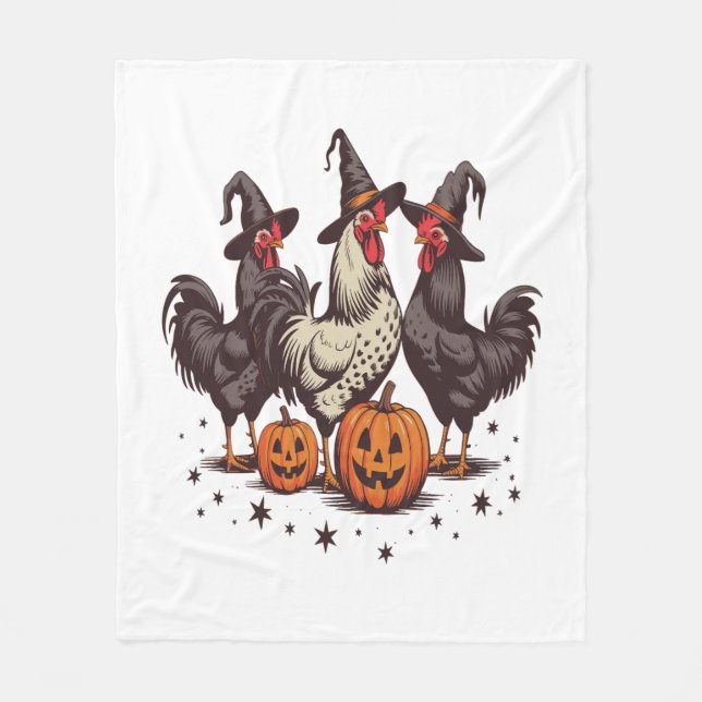 Couverture Polaire Chicken sorcière Citrouille d'Halloween automne (Devant)