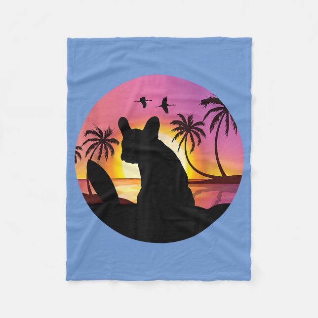 Couverture Polaire Chien À Balle Français Sur La Plage Au Coucher Du  (Devant)