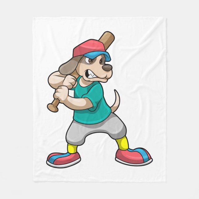 Couverture Polaire Chien au baseball avec batte de baseball (Devant)
