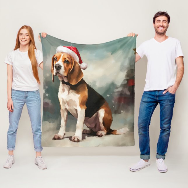 Couverture Polaire Chien beagle à Noël de neige (En situation)