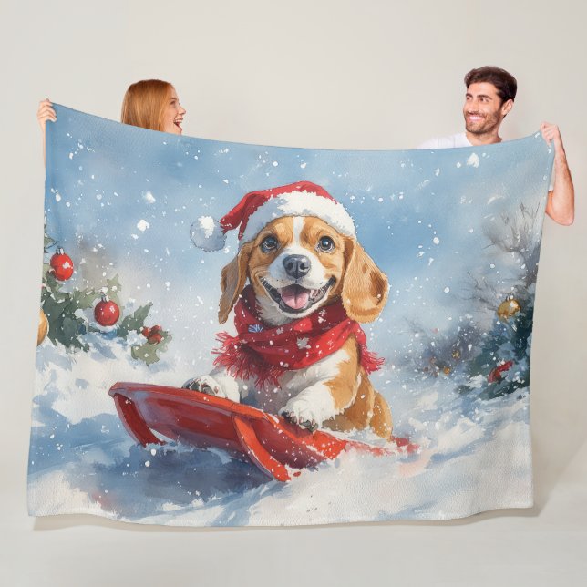 Couverture Polaire Chien beagle dans la boue Laisser il neige Noël (En situation)