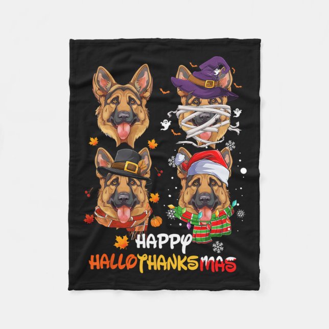 Couverture Polaire Chien berger allemand Hallothanksmas Halloween Mer (Devant)