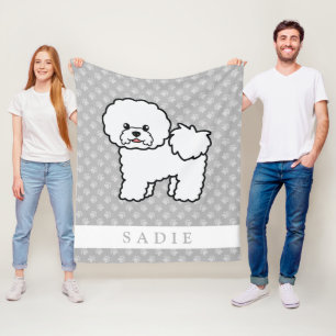 Couverture Polaire Chien Bichon Frise de dessin animé mignon et nom p