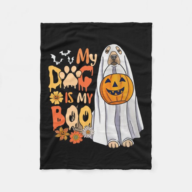 Couverture Polaire Chien Boo Halloween mignon Chien Avec Citrouille F (Devant)