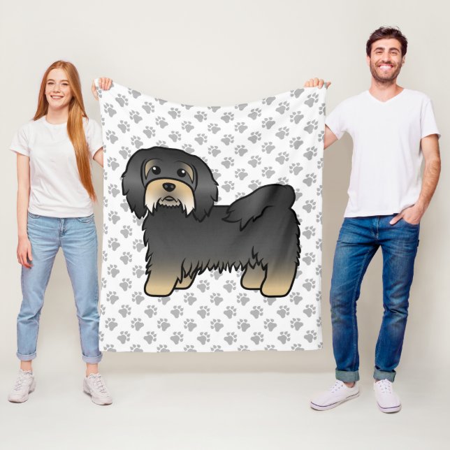 Couverture Polaire Chien Caricature Cute, Noir Et Tan Havanais (En situation)