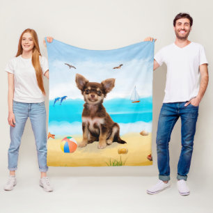 Couverture Polaire Chien Chihuahua sur la Plage