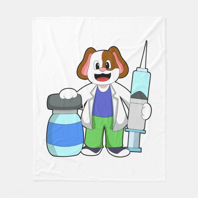 Couverture Polaire Chien comme docteur avec seringue (Devant)