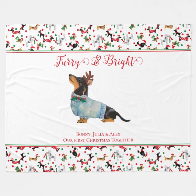 Couverture Polaire Chien Dachshund Reindeer Casquette Noël Furie bril (Devant (Horizontal))