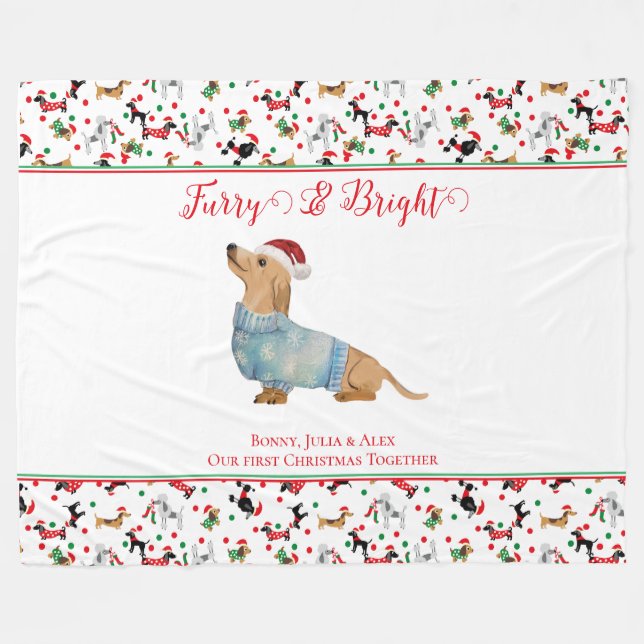 Couverture Polaire Chien Dachshund Santa Hat Noël Fer brillant (Devant (Horizontal))