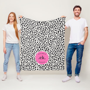 Couverture Polaire Chien dalmate Abstrait Motif rose chaud Monogramme