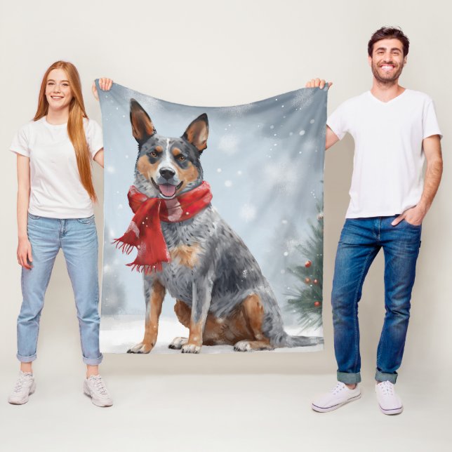 Couverture Polaire Chien de bétail australien à Noël de neige (En situation)