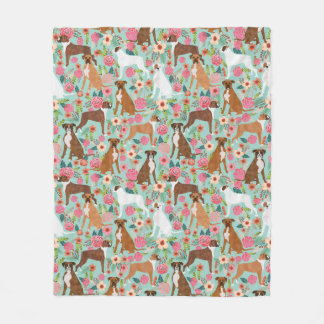 Couverture Polaire Chien de boxeur floral