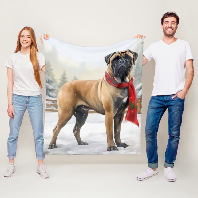 Couverture Polaire Chien de Bullmastiff à Noël de neige (En situation)