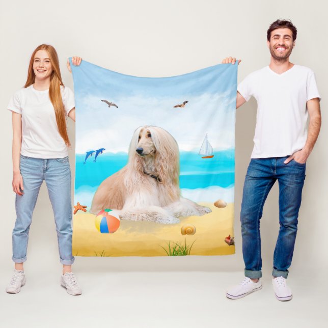 Couverture Polaire Chien de chien afghan sur la plage (En situation)
