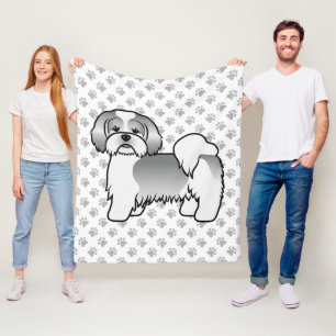 Couverture Polaire Chien de dessin animé mignon Lhasa Apso argent et 