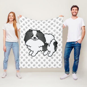 Couverture Polaire Chien de dessin animé Pomeranian noir et multicolo