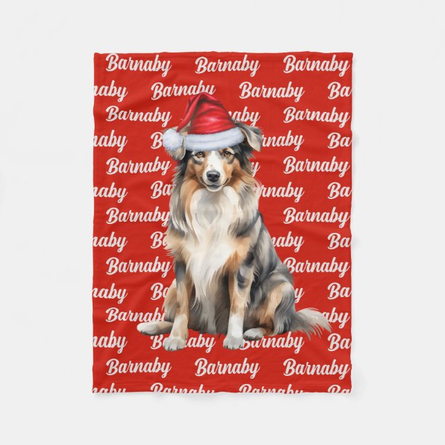 Couverture Polaire Chien de Père Noël australien avec nom (Devant)