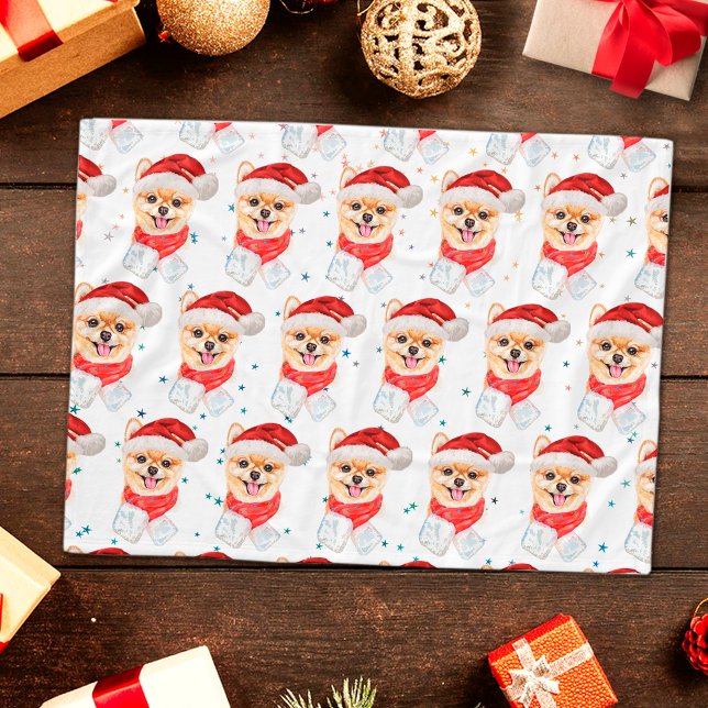 Couverture Polaire Chien de Poméranie Étoiles de Noël (Créateur téléchargé)