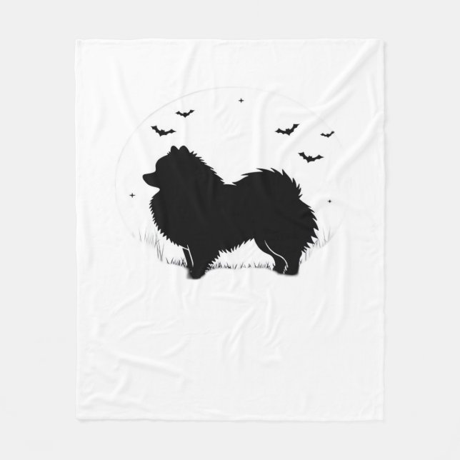 Couverture Polaire Chien de Poméranie - Halloween Lune Silhouette Cla (Devant)