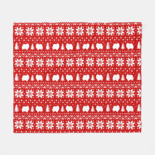 Couverture Polaire Chien de Poméranie Silhouettes Motif de Noël Rouge