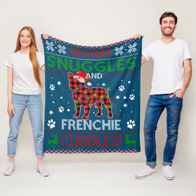 Couverture Polaire Chien de taureaux français laide pull Noël Pajama  (En situation)