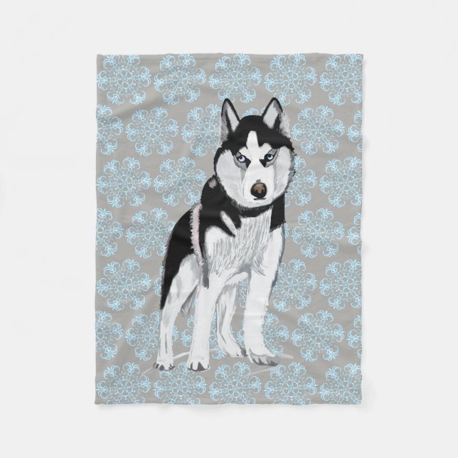 Couverture Polaire Chien de traîneau noir et blanc (Devant)