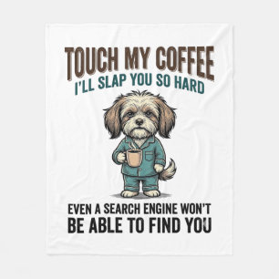Couverture Polaire Chien Drôle Café Avertissement Dessin de Gravure V