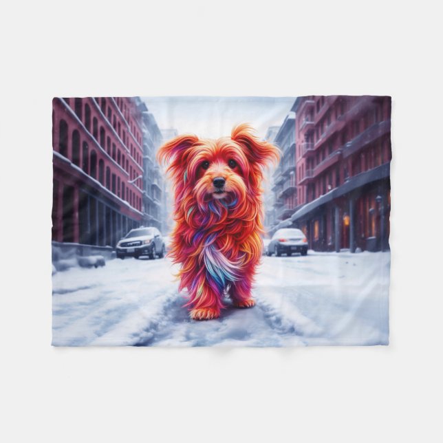 Couverture Polaire Chien errant perdu dans la route blanche enneigée  (Devant (Horizontal))