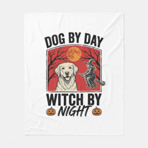 Couverture Polaire Chien le jour sorcière la nuit Halloween vintage c