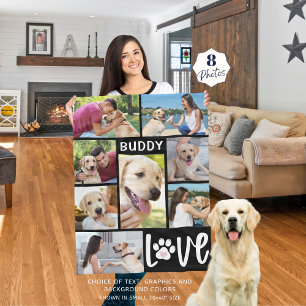 Couverture Polaire Chien LOVE 8 Photo Collage Empreinte de patte pers