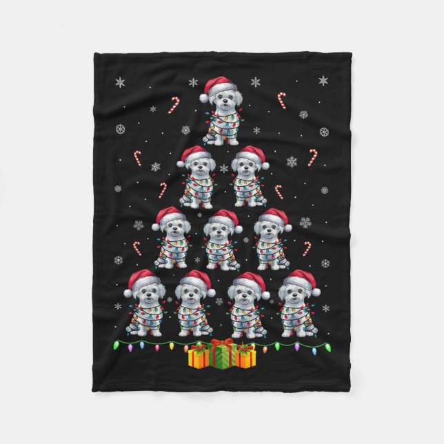 Couverture Polaire Chien maltais Santa Chapeau Noël Lumières Hommes F (Devant)