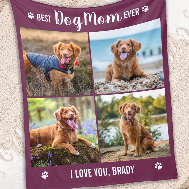 Couverture Polaire CHIEN MOM Personnalisé 4 Photo Collage photos mign (Créateur téléchargé)