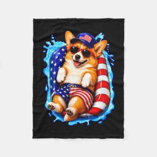 Couverture Polaire Chien patriote aux lunettes de soleil corgi mignon