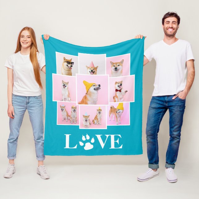 Couverture Polaire Chien Paw LOVE Personnalisé 9 Photo Collage (En situation)